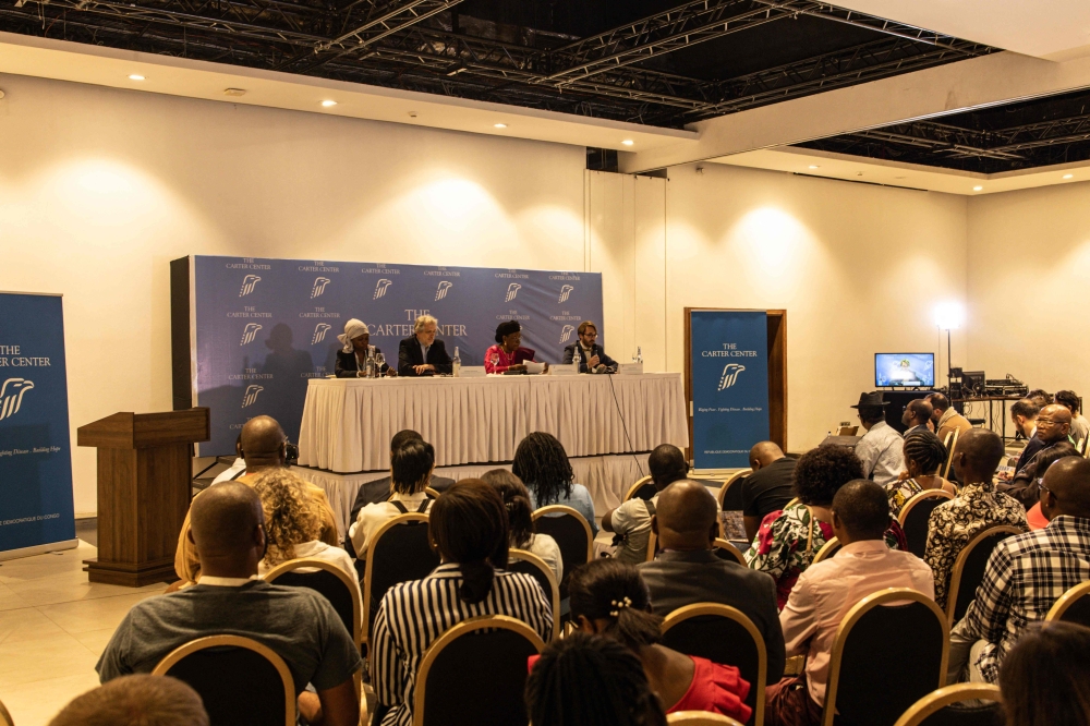 Leaders of the Carter Center election observation team address the press in Kinshasa. — AFP file photo 