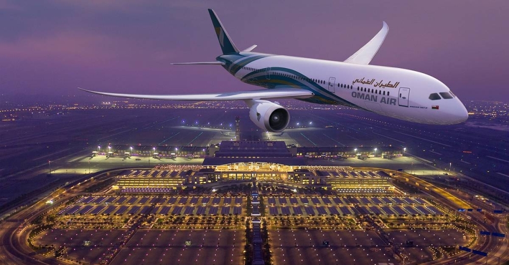 An Oman Air commercial aircraft departs from Muscat International Airport. © Oman Airports
