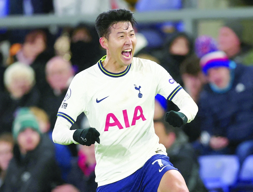 Tottenham Hotspur's Son Heung-min celebrates scoring a goal during Premier League match against Crystal Palace on January 4. -- Reuters