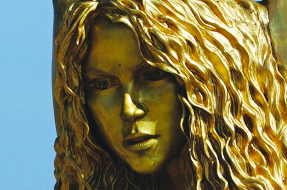 View of a statue of Colombian singer Shakira at the Malecon in Barranquilla, Colombia, on December 26, 2023.
