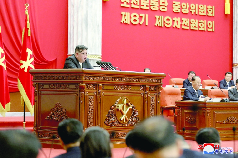 North Korean leader Kim Jong Un attends the December 2023 plenary meeting of the Central Committee of the Workers' Party of Korea, in Pyongyang, North Korea. — Reuters 
