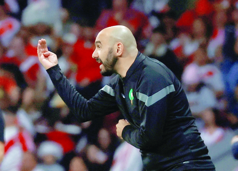 Morocco coach Walid Regragui reacts. -- Reuters