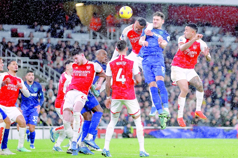 Soccer Football - Premier League - Arsenal v West Ham United - Emirates Stadium, London, Britain - December 28, 2023 West Ham United's Konstantinos Mavropanos scores their second goal Action Images via Reuters