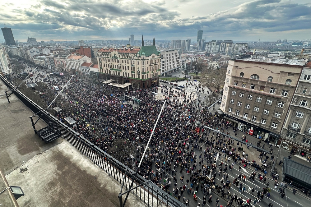 An aerial view of people attending a protest organised by ProGlas, the Serbian pro-democracy movement, amid opposition claims of major election law violations, in Belgrade, Serbia. — Reuters 