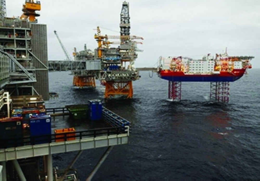 Equinor's Johan Sverdrup oilfield platforms and accommodation jack-up rig Haven are pictured in the North Sea