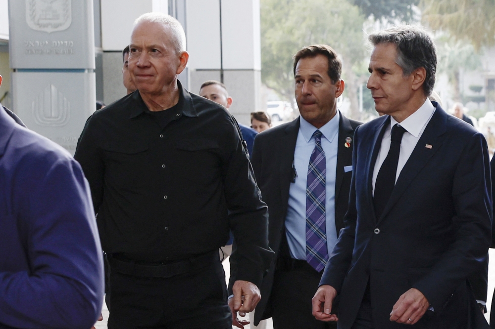 US Secretary of State Antony Blinken (R) talks with Israel's Defence Minister Yoav Gallant (L) as part of their meeting in Tel Aviv. — AFP 