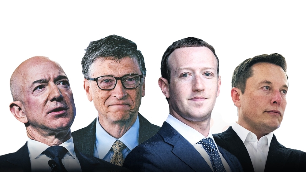 American billionaires (l-r) Jeff Bezos, Bill Gates, Mark Zuckerberg and Elon Musk are seen in this illustration image. — AFP