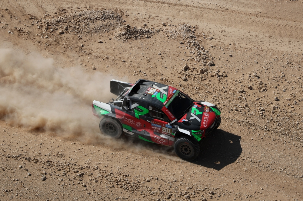 Rallying - Dakar Rally - Stage 4 - Al Salamiya to Al-Hofuf - Saudi Arabia - January 9, 2024  Overdrive Racing's Yazeed Al-Rajhi and co-driver Timo Gottschalk in action during stage 4 REUTERS/Hamad I Mohammed