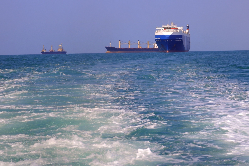 (FILES) A picture shows the Galaxy Leader cargo ship  approaching the port in the Red Sea off Yemen's province of Hodeida.