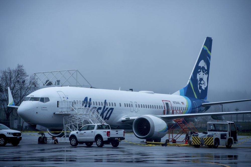 Alaska Airlines N704AL, a Boeing 737 Max 9 plane that lost part of its fuselage midair