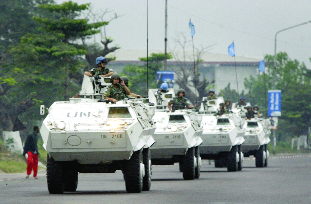 UN peacekeeping troops patrol the streets in armoured personnel carriers in Democratic Republic of Congo's capital Kinshasa. — Reuters file photo 
