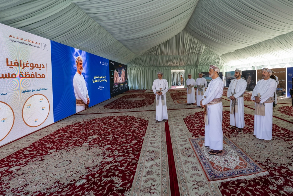 HM was briefed by some ministers about development and service projects being implemented in all wilayats 