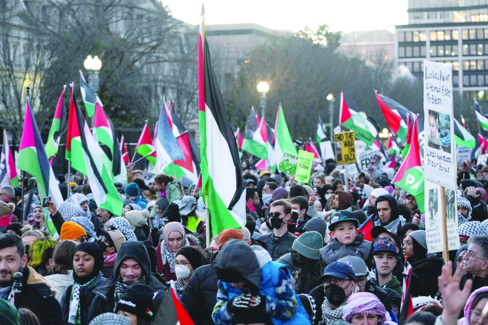 Pro-Palestinian demonstrators gather in front of the White House during the "March on Washington for Gaza" in Washington. — AFP 