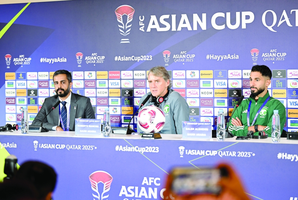 Saudi Arabian head coach Roberto Mancini attends the pre-match press conference in Doha. -- Hussain al Muqbali