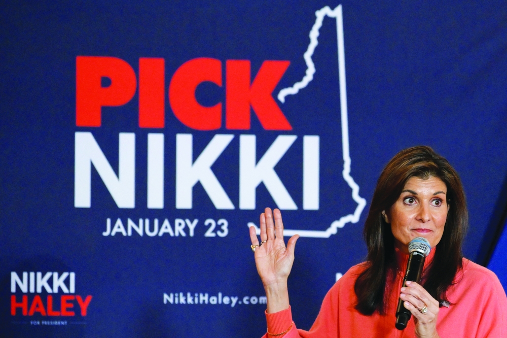 Republican presidential candidate and former US Ambassador to the United Nations Nikki Haley holds a rally at the Omni Mt Washington Hotel & Resort in Bretton Woods, New Hampshire. — Reuters
