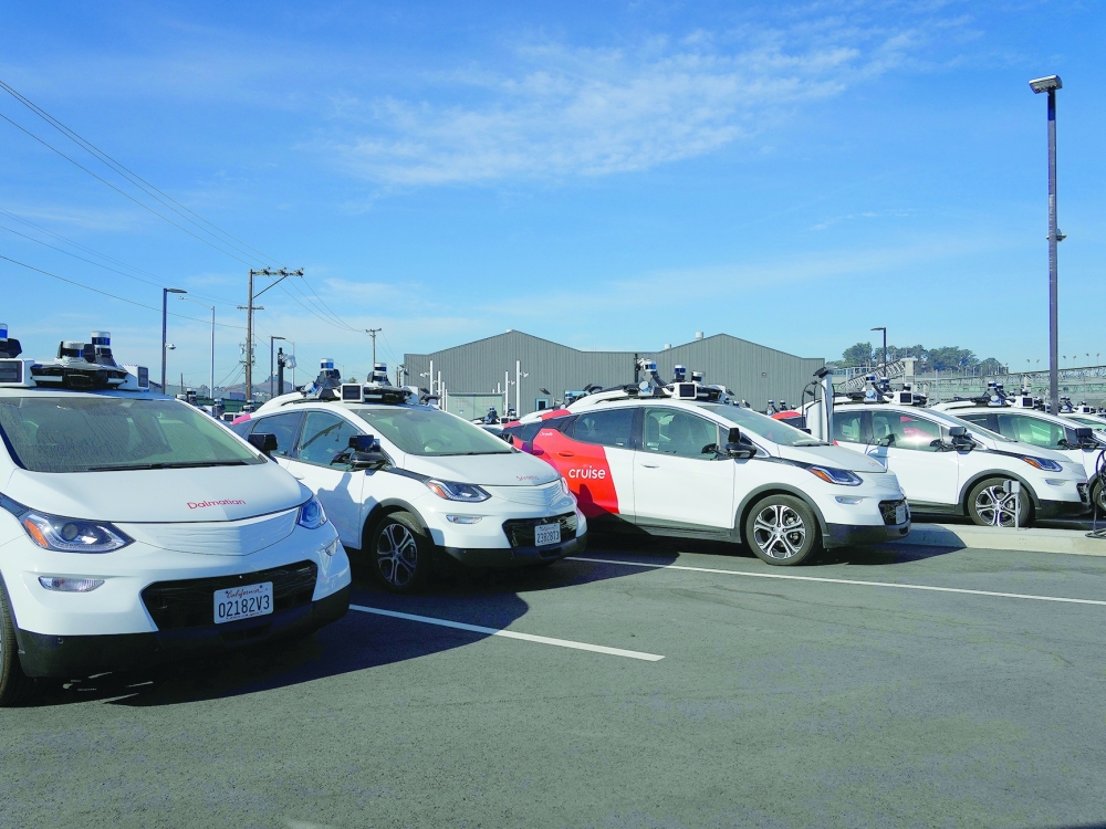 A fleet of Cruise vehicles in San Francisco. — NYT