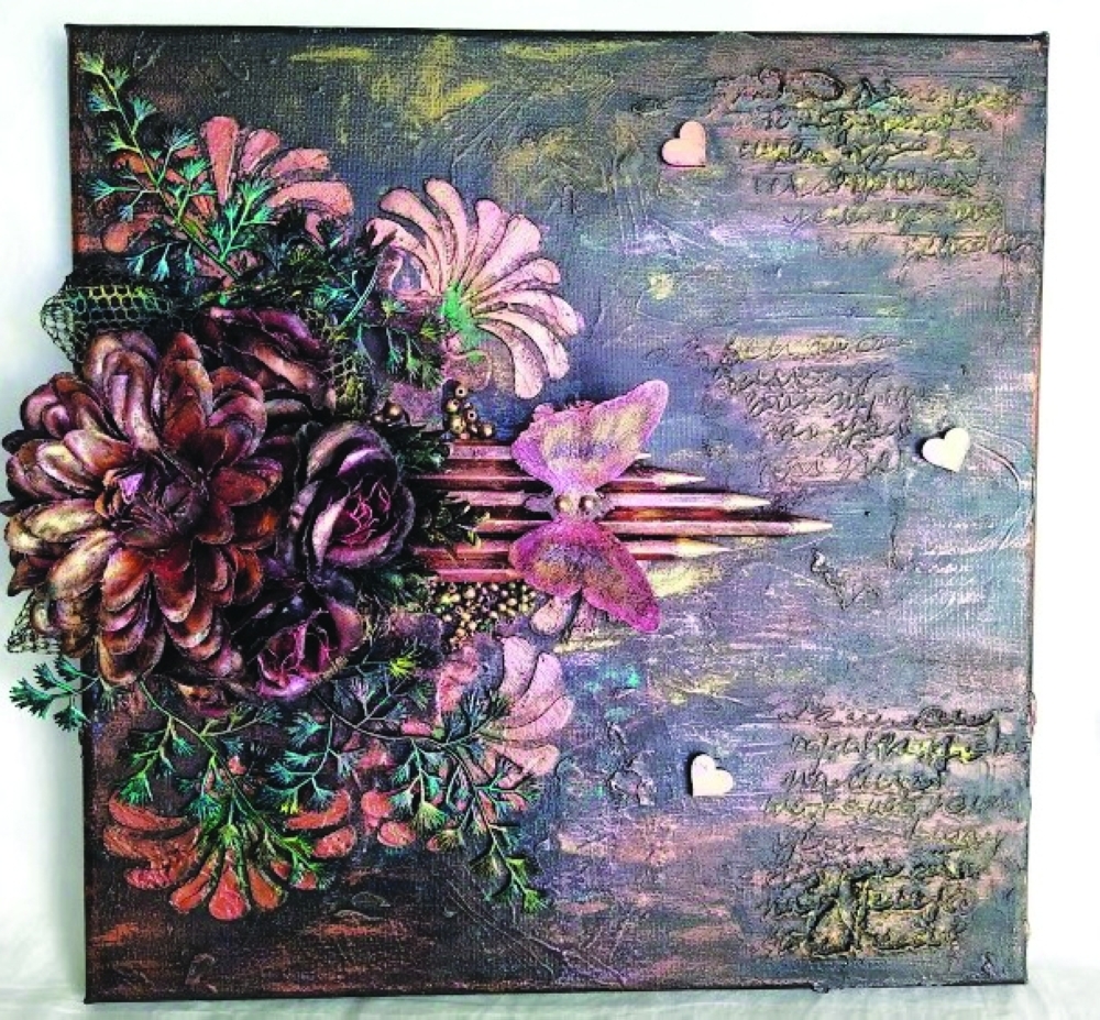 Stencilling,and used pencils and some artificial flowers