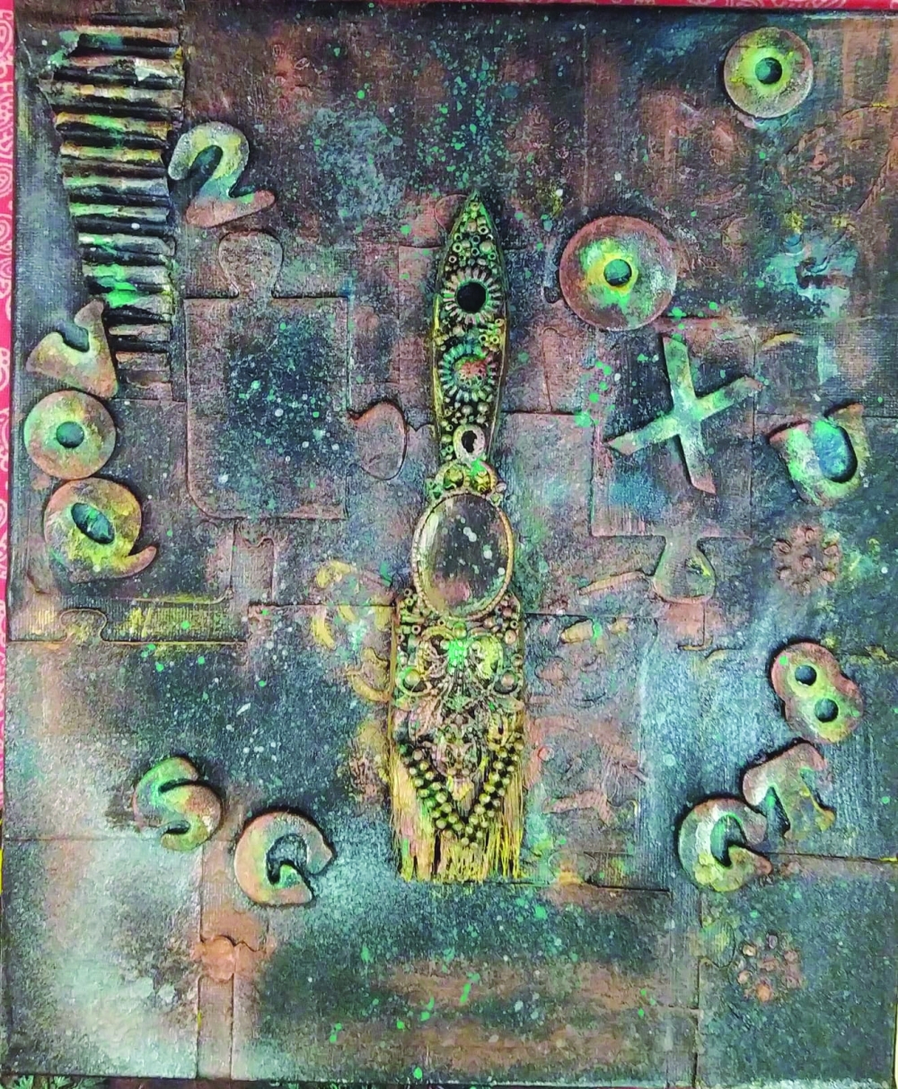 Throw away puzzles brushes some left over alphabets, beads and charms