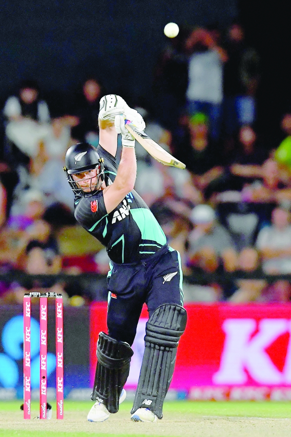 New Zealand's Glenn Phillips bats during the fourth Twenty20 international cricket match between New Zealand and Pakistan at Hagley Oval in Christchurch on January 19, 2024. (Photo by Sanka Vidanagama / AFP)

