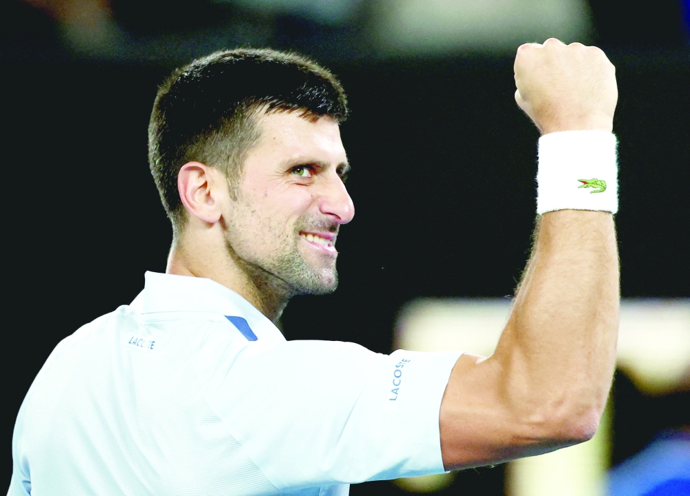 Serbia's Novak Djokovic celebrates after winning his fourth round match against France's Adrian Mannarino REUTERS
