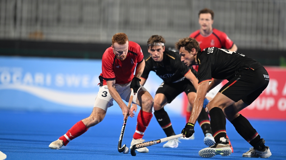 Action from England versus Germany match. 