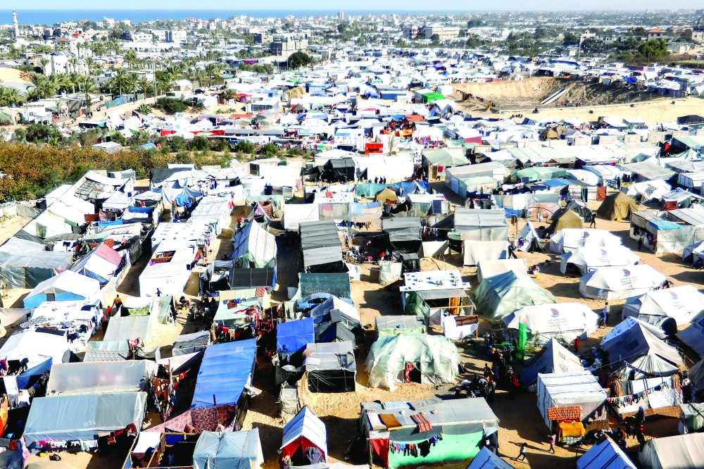 A general view of a tent camp housing displaced Palestinians, in Rafah. — Reuters 