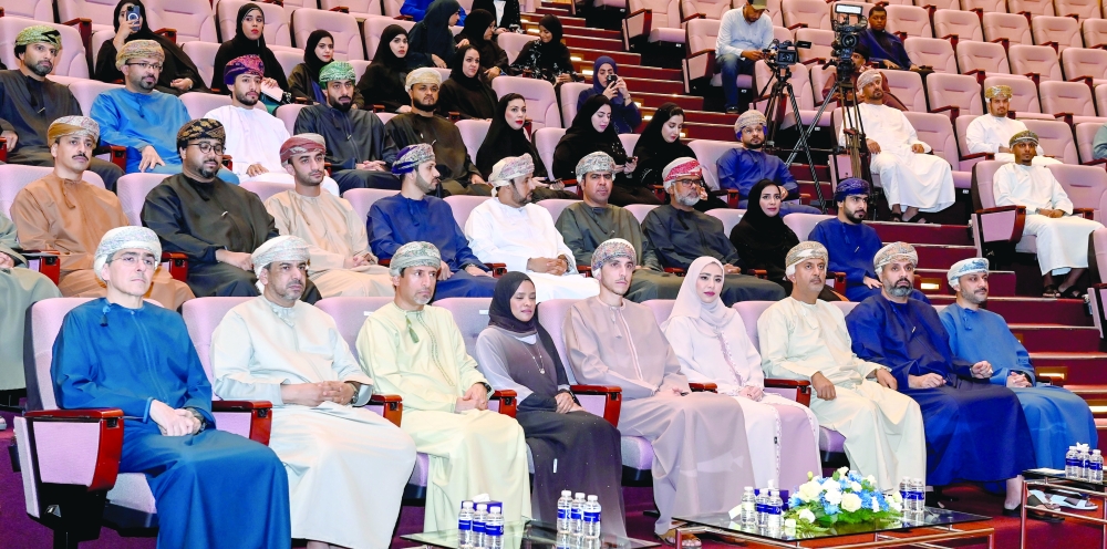 His Highness Sayyid Kamil bin Fahd bin Mahmoud al Said and dignitaries at the launch of Dawm in Muscat on Tuesday.