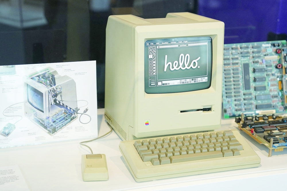 Part of an early model central processing unit is seen on display at the Computer History Museum in Mountain View, California, as the museum celebrates Mac's 40th birthday. — AFP