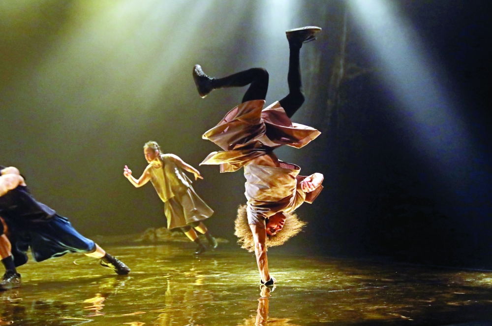 Badr Benr Guibi and other dancers in Compagnie Hervé Koubi in “Sol Invictus” at the Joyce Theater in New York on Jan. 23, 2024.