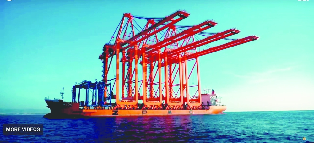 A batch of four state-of-the-art container cranes arriving at Port of Salalah last week.