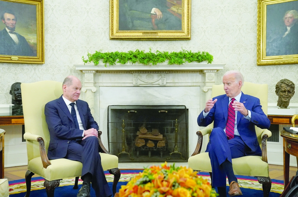 US President Joe Biden meets with German Chancellor Olaf Scholz in the Oval Office of the White House in Washington. — Reuters file photo