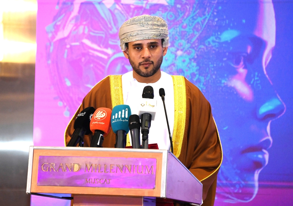 Faisal bin Abdullah al Rawas, Chairman of OCCI delivers the opening keynote during the Oman AI Summit 2024.