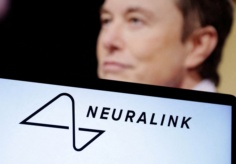 Neuralink logo and Elon Musk