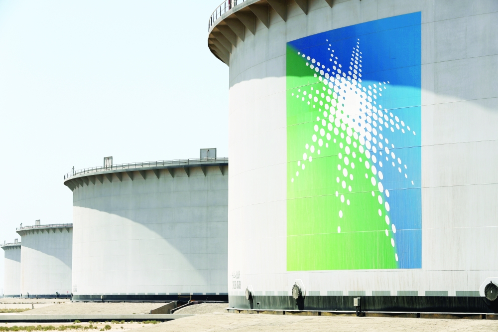 Oil tanks are seen at Aramco's Ras Tanura oil refinery and oil terminal in Saudi Arabia
