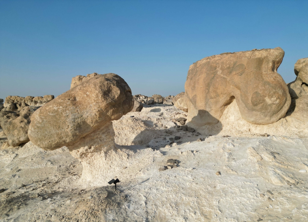 The rock formations consist of fragile deposits of limestone that formed in the modern era, approximately 40 million years ago
