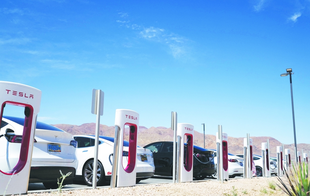 Electric cars at charging ports.