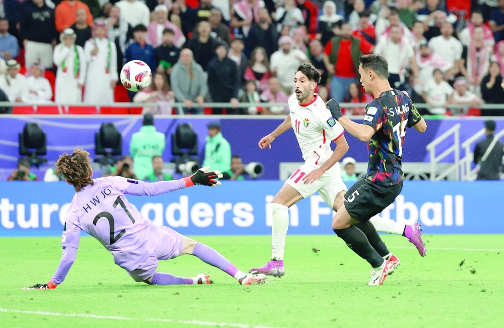 AFC Asian Cup - Semi Final - Jordan v South Korea - Ahmed bin Ali Stadium, Al Rayyan, Qatar - February 6, 2024 Jordan's Yazan Al Naimat scores their first goal.