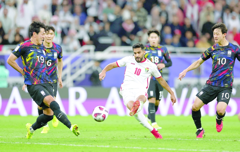 AFC Asian Cup - Semi Final - Jordan v South Korea - Ahmed bin Ali Stadium, Al Rayyan, Qatar - February 6, 2024 Jordan's Mousa Tamari scores their second goal.