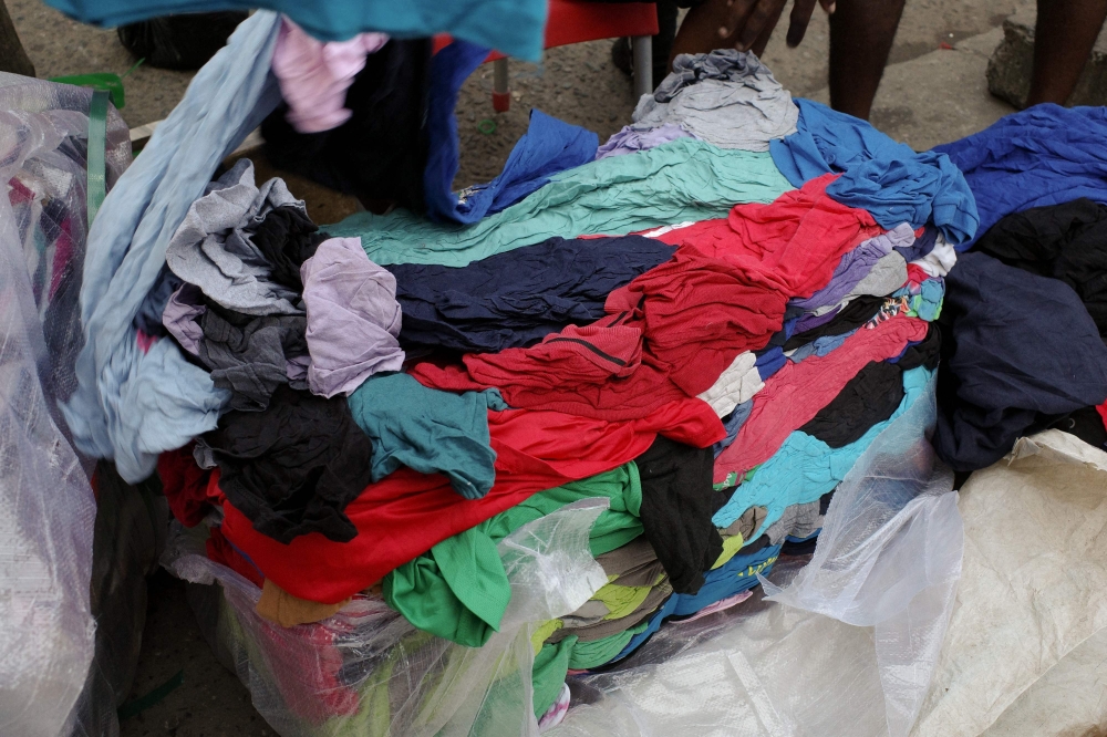 Second hand clothes for sale are displayed at the Kantamanto market in Accra, Ghana
