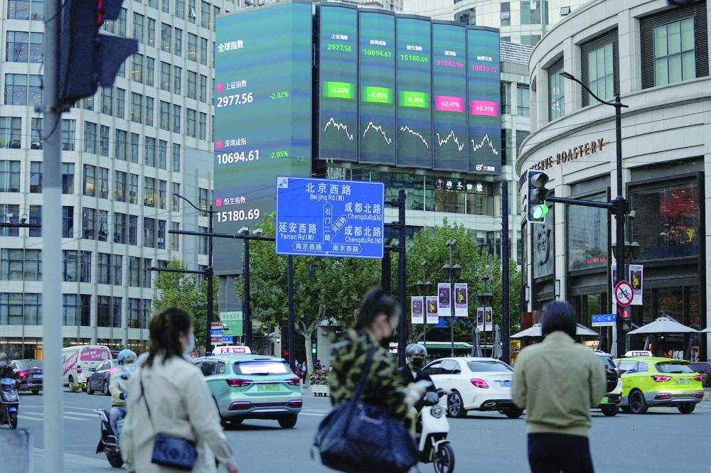 A large display showcasing stock indexes in Shanghai.