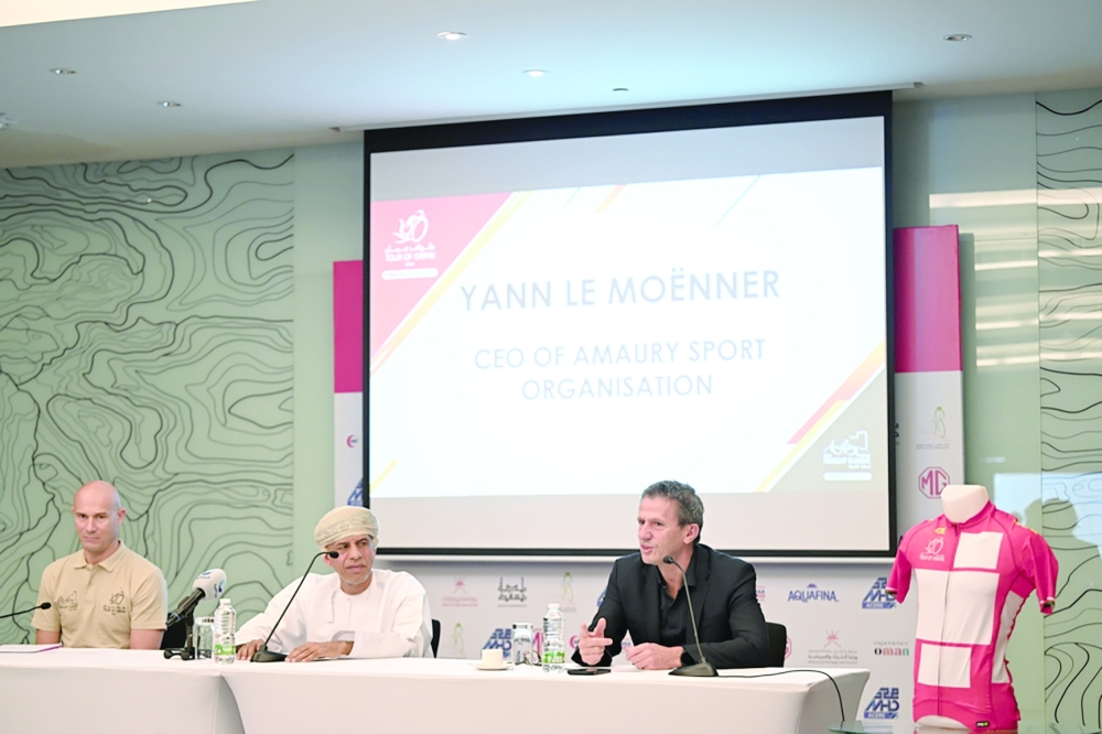 Tour of Oman 2024 - Press Conference - Franck Perque, (Race director), Saif Al Rashdi (President of the Oman Cycling Association) and Yann Le Moenner (CEO of A.S.O.)