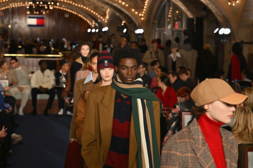 Models walk the runway for Tommy Hilfiger's Fall/Winter 2024 collection during New York Fashion Week at Grand Central Station in New York City on February 9, 2024. 