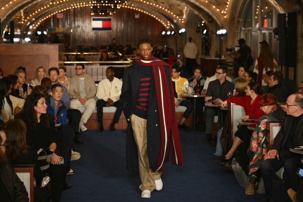 A model walks the runway for Tommy Hilfiger's Fall/Winter 2024 collection during New York Fashion Week at Grand Central Station in New York City on February 9, 2024. 