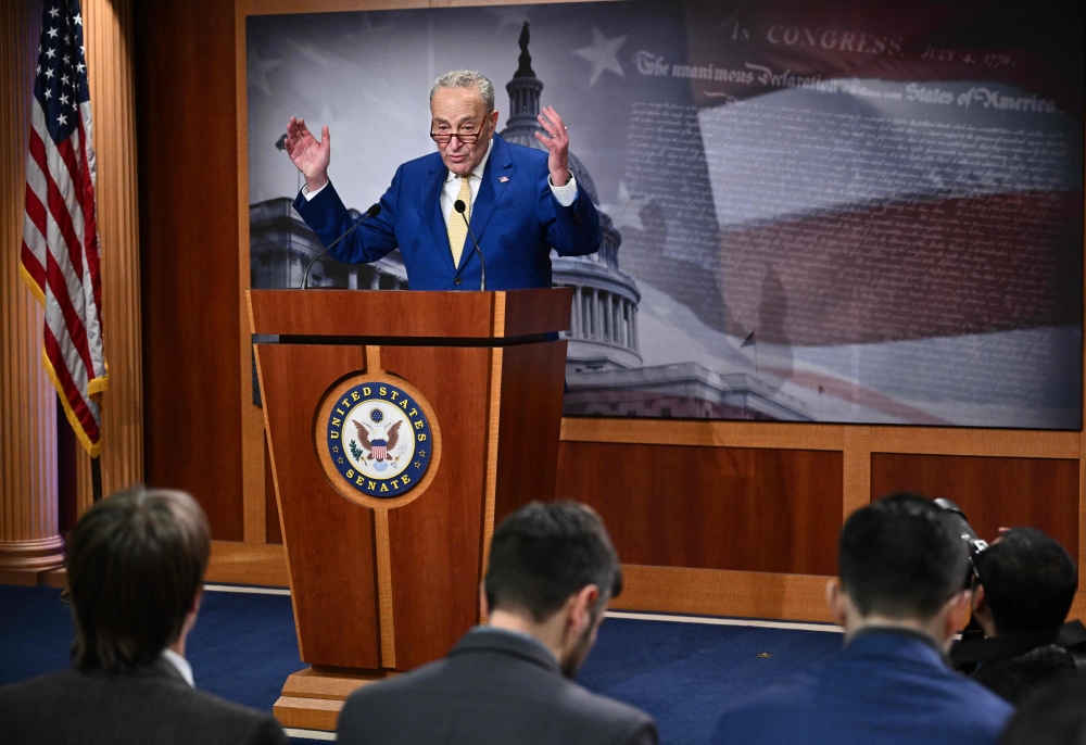 US Senate Majority Leader Chuck Schumer, Democrat from New York, speaks during a news conference at the US Capitol in Washington, DC. — AFP 