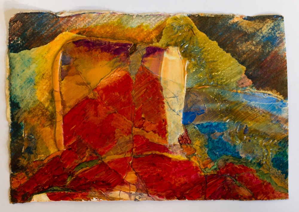 Chafa Ghaddar. Wildfire series #6. 2024. Mixed media on paper. 22.5 x 15 cm. Courtesy of Tabari Artspace and Artist.