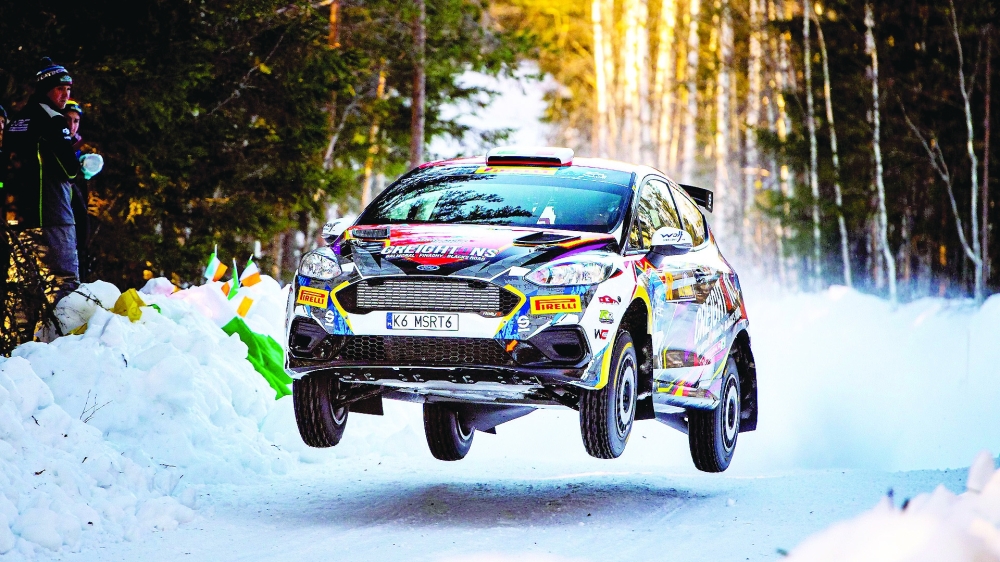Al Rawahi will use an M-Sport Ford Fiesta Rally3. Last year's JWRC winner William Creighton of Ireland is pictured in Sweden.