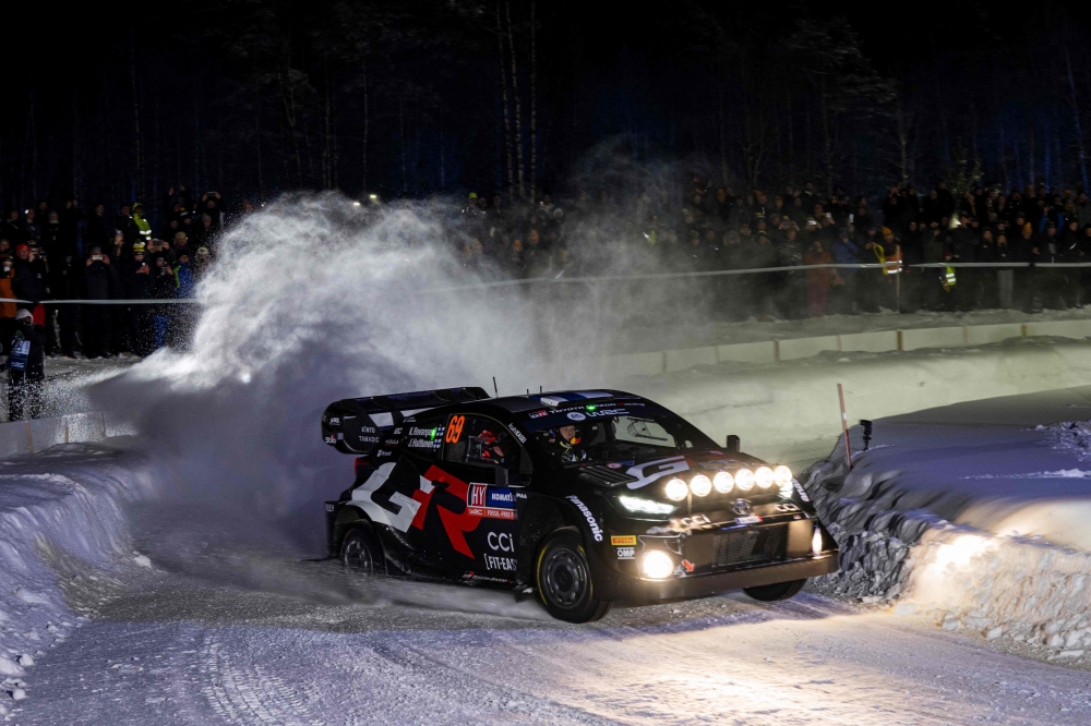 Kalle Rovanpera of Finland and his co-driver Jonne Halttunen of Finland steer their Toyota GR Yaris Rally1 HYBRID during the Umea Sprint 1, 1st stage of the Rally Sweden, second round of the FIA World Rally Championship
