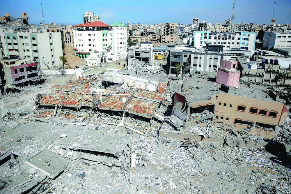 This aerial view shows the al-Aqsa University, levelled by Israeli bombardment in Gaza City. — AFP