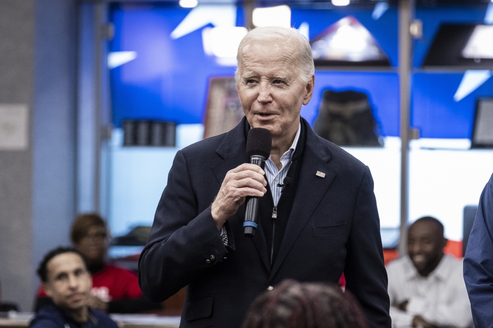 President Joe Biden speaks during an event 