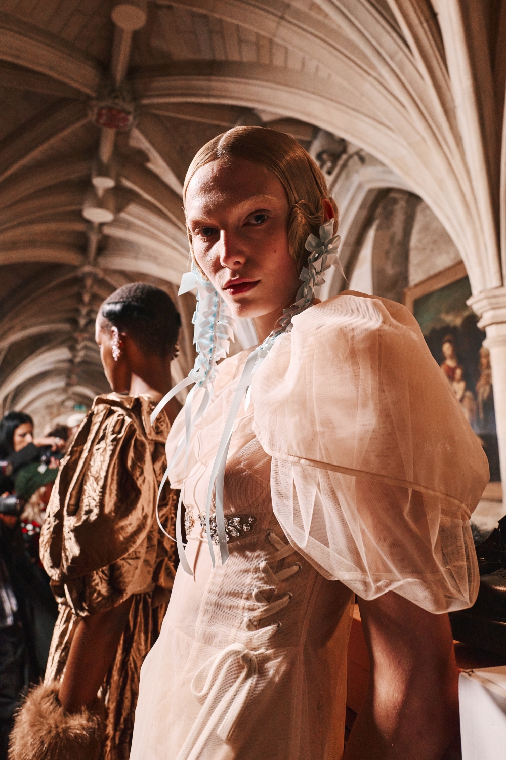 A model presents a look at the Simone Rocha fall 2024 fashion show in London 